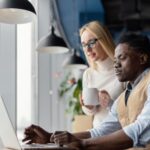 Working together on laptop