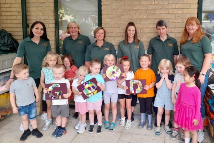 Maldon Friary Preschool staff and children