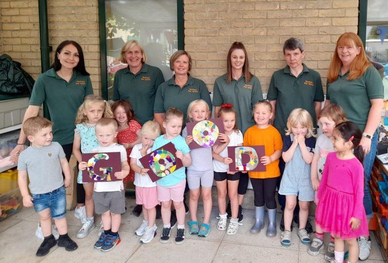 Maldon Friary Preschool staff and children