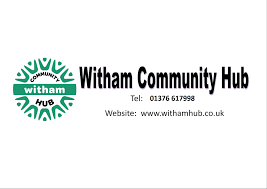 Witham community hub logo with phone number and website address